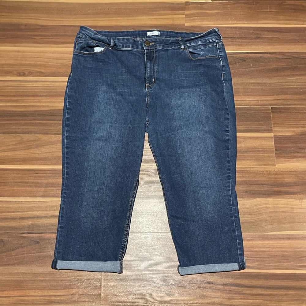 Dark Blue Denim Crop Jeans - Women